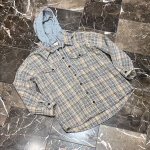 Women's Plaid Utility Jacket with Gray Hood